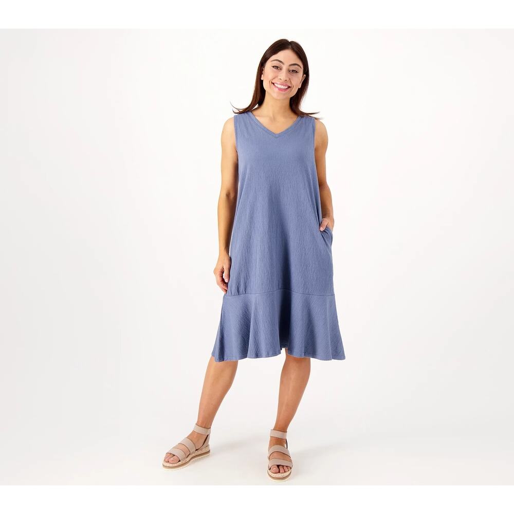 Cuddle Duds Womens V-Neck Crinkle Jersey Romper Tank Dress Flounce Hem Size‎ 1X